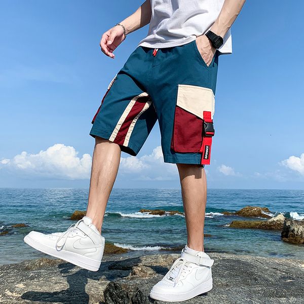 

casual shorts men wear hip-hop loose trendy beach 5-point sportswear pants in summer, White;black