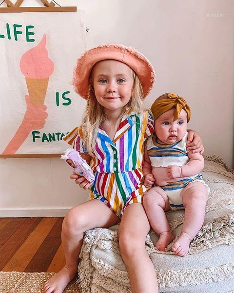 

newborn baby girl clothes summer sleeve rainbow striped print romper jumpsuit one-piece outfit sunsuit clothes1, Blue