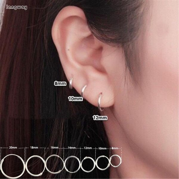 

charm multiple sizes 925 sterling silver simple ear bone hoop earrings bold&normal&thin mini round circle hoops, Golden
