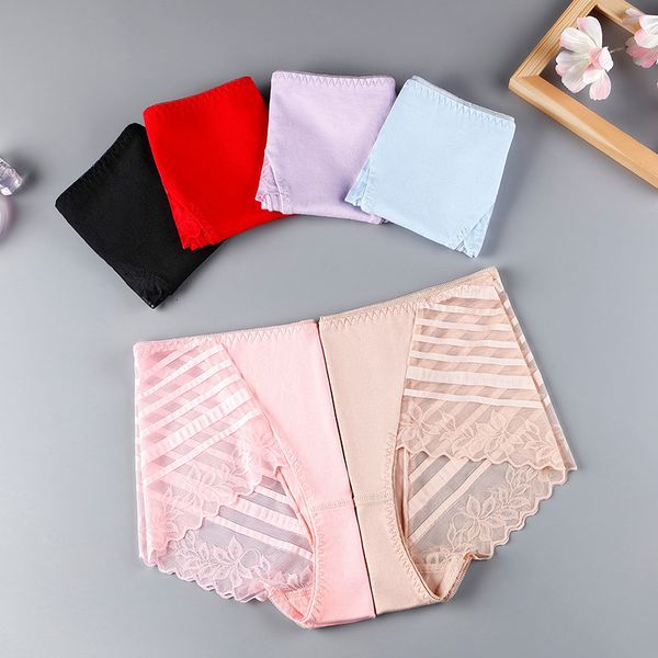 

mid waist women under cotton breathable lingerie lace hollow seamless breifs female panties high elasticity underwear, Black;white