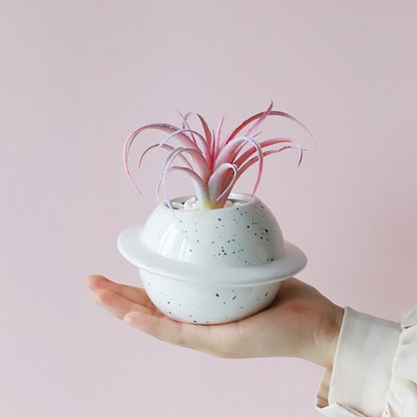 Planeta criativo Potenciômetro cerâmico para suculenta mini planeta forma cerâmica suculenta bonsai flower pote de mesa balcão jarda decoração casa c0125