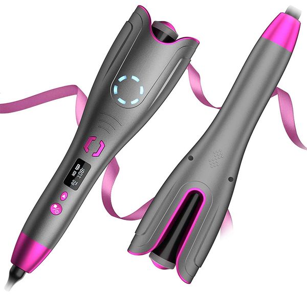 

auto hair curler, automatic curling iron with lcd display and timer for all hair types, fast heating, auto shut-off curling wand
