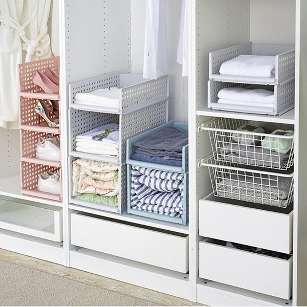 

hooks & rails stackable sliding clothing storage basket for wardrobe clothes rack kitchen fridge organizer sundries shelves