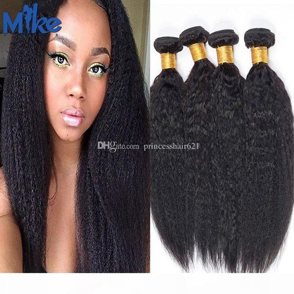 

mikehair 4 пакета бразильские волосы кинки прямые сырые натуральные человеческие волосы 8-30 дюймов необработанные перуанские индийские мала, Black