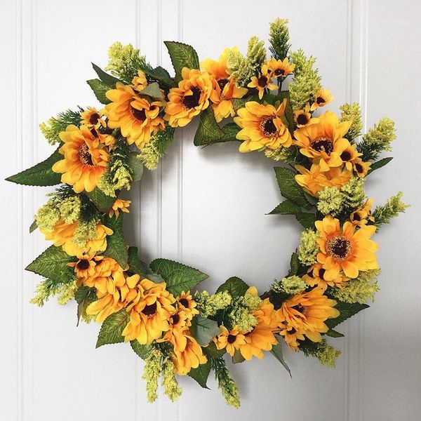 

decorative flowers & wreaths 16 inch artificial sunflower summer wreath european green leaves front door indoor wall flower wreath1