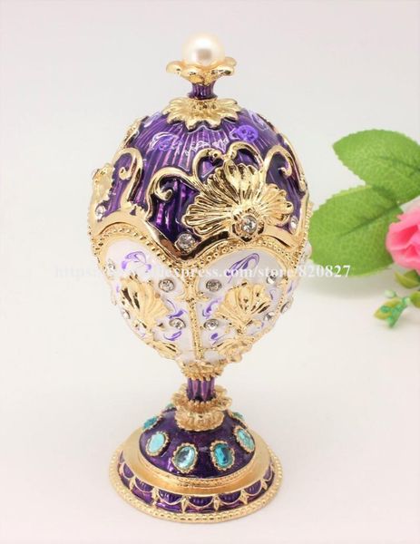 

faberge style egg shaped trinket box hinged egg ring holder pearl figurine boxe decor jewelry organizer gift, Pink;blue