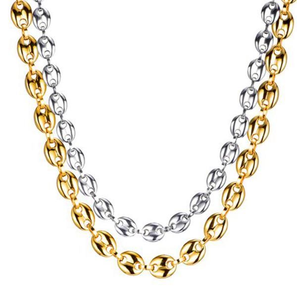 

2020 stainless steel jewelry necklace for men women coffee bean shape melon seed chain stainless steel choker gift, Silver
