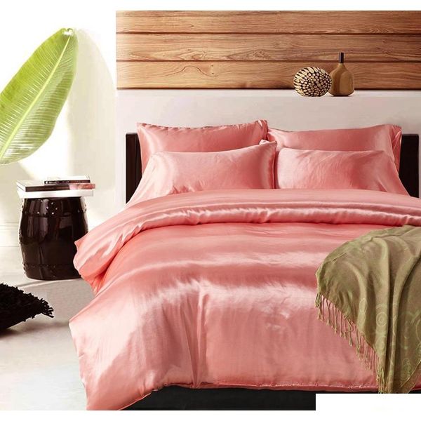 

solid satin silk-lik linen court style bs43 duvet cover set pillowcases covers twin king  single 2/3 pcs bedding sets hhj97