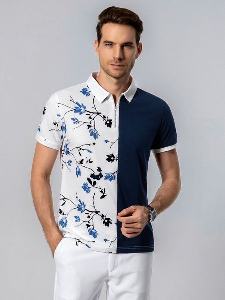 

men random floral print polo shirt m2il#, White;black