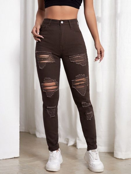 

solid ripped skinny jeans g8vo#, Blue