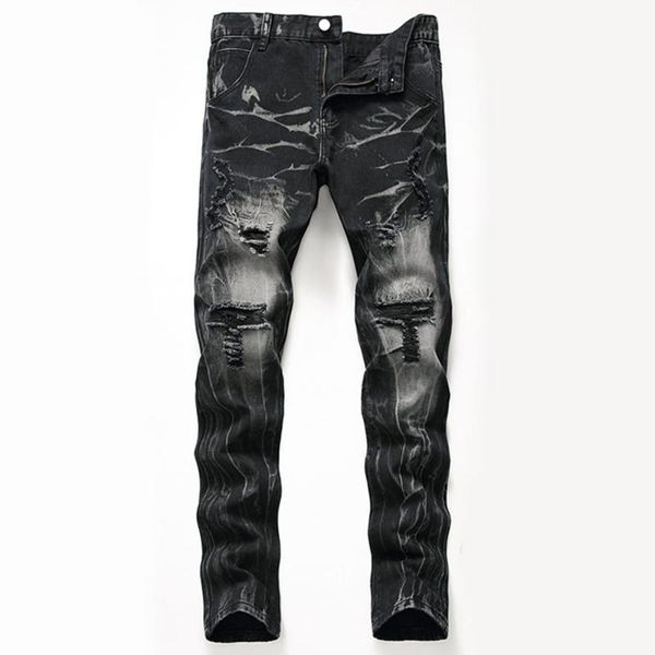 

men's jeans for men 2021 hippop streetwear goth punk slim black skinny ripped biker zipper jogging casual pencil long denim pants, Blue
