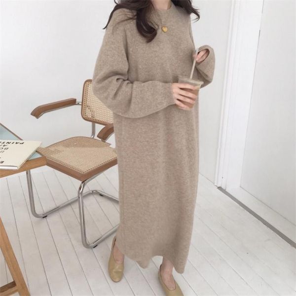 

warm sweater women autumn dress winter long sweater knitted dresses long loose maxi oversize lady dresses robe, White;black