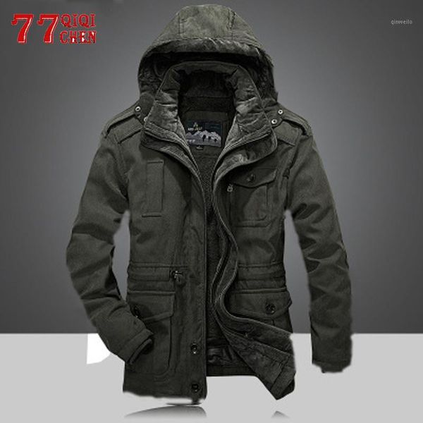 

men's winter jacket thicken warm hooded brand army green jacket coat men cotton khaki fleece thick coats1, Black;brown