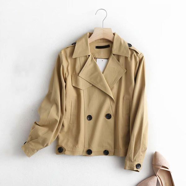 

cotton solid women's jacket lapel double-breasted button female coat 2020 new autumn spring fashion elegant korean ladies coats, Black;brown
