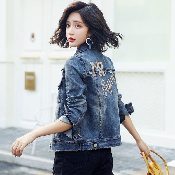 

women's jackets denim jacket short spring and autumn slim bf harajuku style embroidery large size jq669, Black;brown