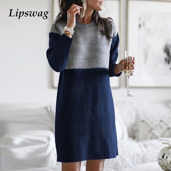 

vintage patchwork long sleeve 2020 autumn dress women casual o neck loose a line dress ladies office elegant vestidos 3xl1, Black;gray