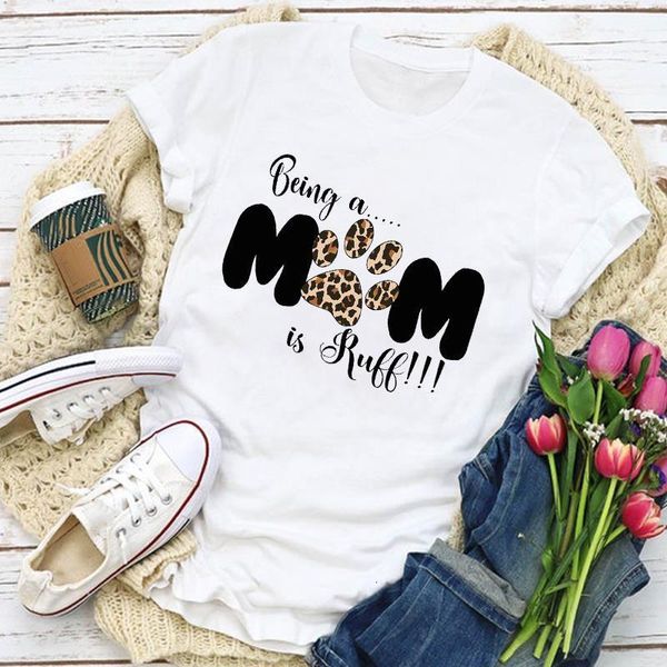 

women graphic dog mom leopard paw print style fashion summer shirt t-shirt womens clothing lady clothes tee female t shirt, White