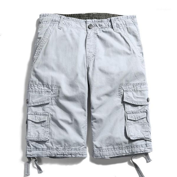 

men's shorts men summer solid cargo 2021 casual cotton loose work short pants plus size 401, White;black