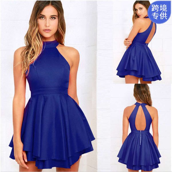 

2019 women's new a-line open back mini dress, Black;gray