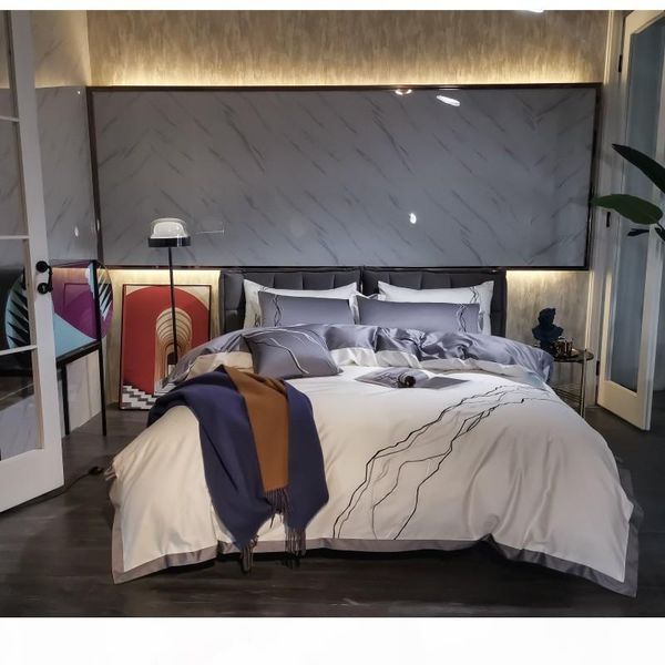 

2020 embroidery line texture bedding set king  size bed linen 800tc egyptian cotton duvet cover bed sheet set pillowcases