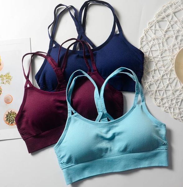 

gym clothing women seamless sports bra running back cross strappy yoga with removable pads brassiere sport energy fitness sportswear1, White;black