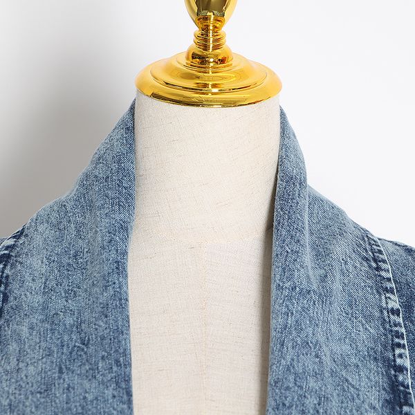 

[ewq] female clothing overcoats tide vintage denim women windbreaker lapel collar half sleeve high waist trench coats blue 201111, Tan;black