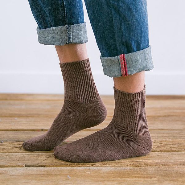 

1 pair men cotton socks 2021 cotton soft breathable socks spring and summer casual warm thick thread men's solid color sox, Black