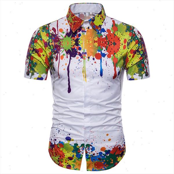 

men shirt clothes 2021 summer new mens 3d splash ink print fashion casual hawaiian flower shirt camisetas hombre shirt, White;black