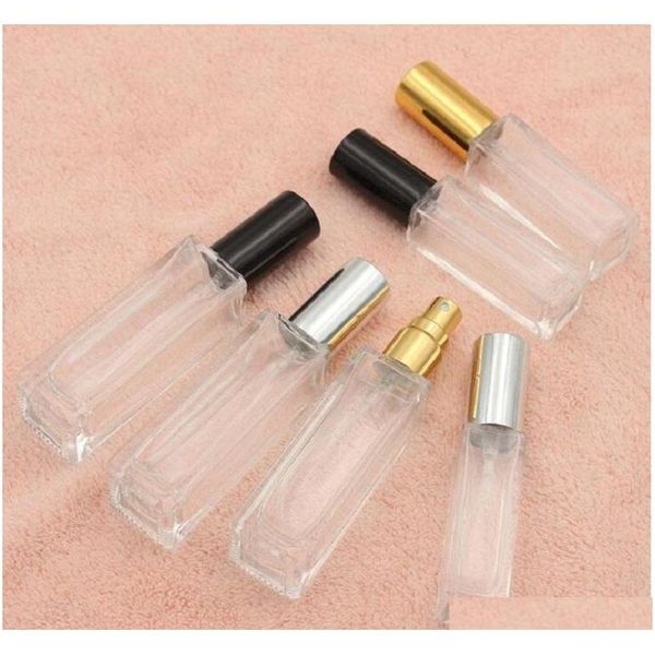 

10ml clear portable glass perfume spray bottles empty cosmetic containers with atomizer gold silver cap spray bottles spskm