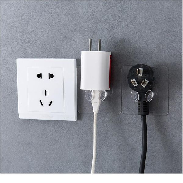 

3 pcs transparent hooks home kitchen bathroom office wall powerful plastic plug socket holder hanger wall storage high jlluuv