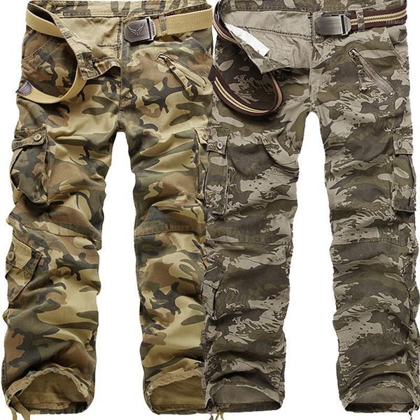 

men's pants cargo spring autumn washing multi-pocket camouflage overalls men cotton uniform baggy cargo1, Black