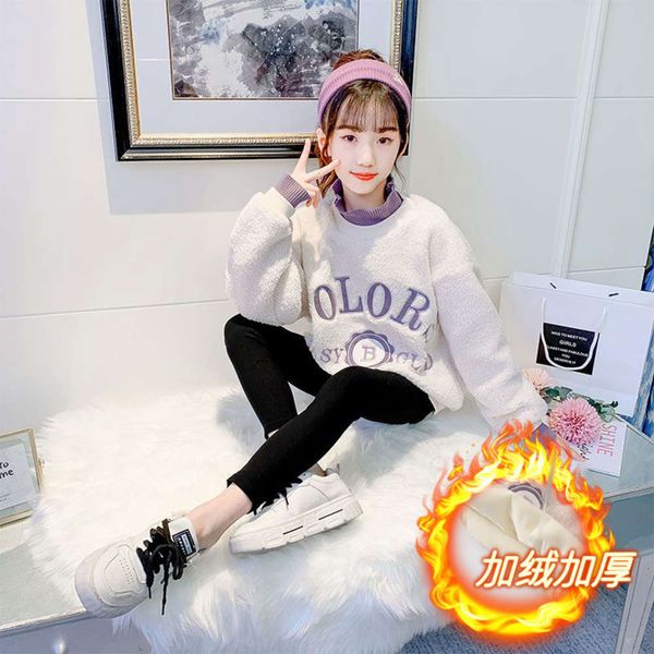 

clothing cn82029 children's girl's sweater with plush and thickening, Black