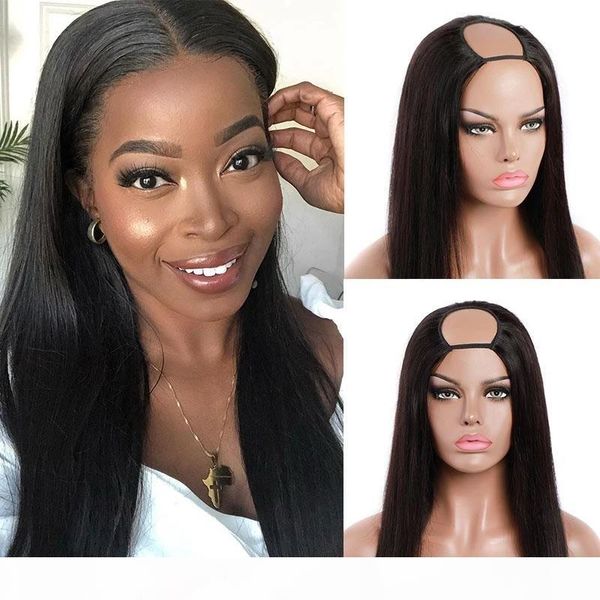 

u part lace wigs brazilian straight human hair for black women middle u shape deep part wigs 150 density glueless lace wigs 10-24, Black;brown
