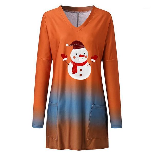 

women sweatshirts pullover christmas v-neck tie-dye pocket gradient snowman korean long hoodies harajuku cartoon vrouw truien1, Black