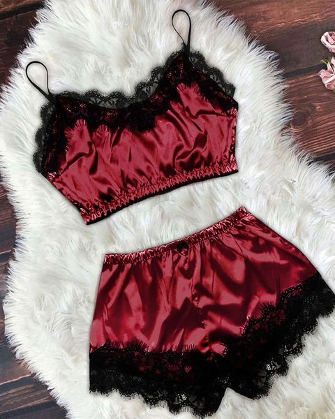 

stain floral lace trim lingerie set, Black;red