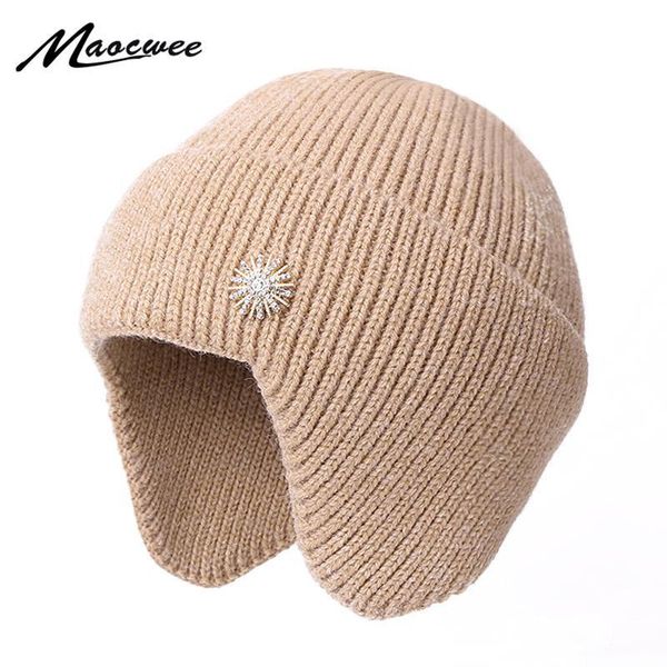 

winter autumn beanies caps knitted metal diamond flower decoration skullies bonnet outdoor warm ear protection crochet thick hat, Blue;gray