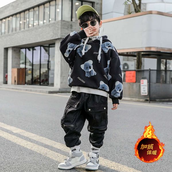 

hooded sweater plush autumn 2020 winter new children's korean version thickened bottom coat medium and large, Black