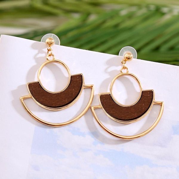 

statement semicircle geometric gold metal drop earrings for women 2020 fashion boho inlay wooden dangle earring jewelry gifts, Silver