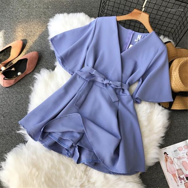 

slim new fashion v neck bandage jumpsuit casual elegant women playsuit summer beach overalls holiday basic tie romper1, Black;white