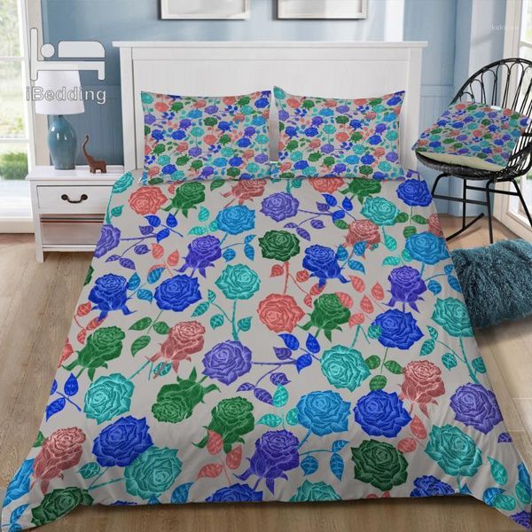 

roses blue 3d bedding set printed duvet cover set  king twin size1