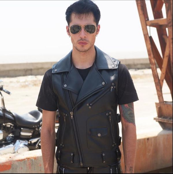 

2021 new men on motorcycle korean version slim leather vest of young men. gov5, Black
