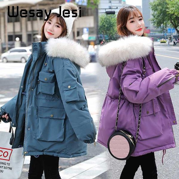 

women winter parkas 2020 new winter jackets coat big fur hooded parkas casual thick warm solid jacket female outwear lady coat1, Black