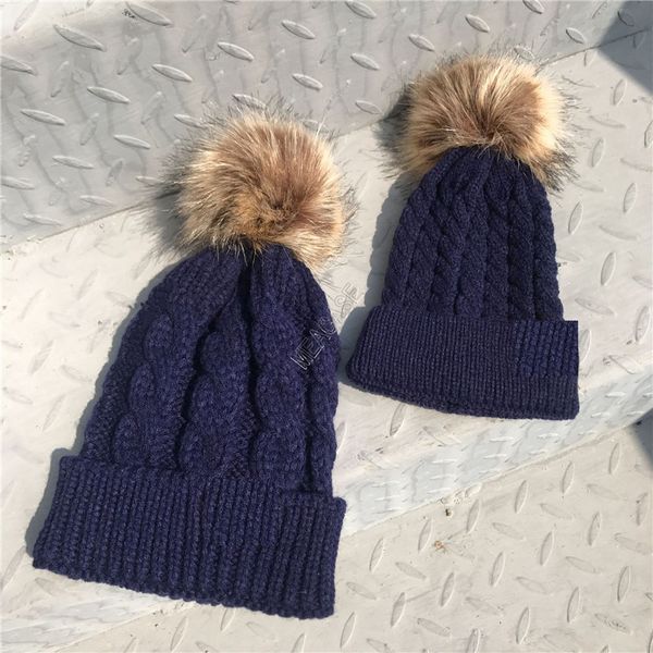 

winter family beanies hats parent-child baby kids mom knit hat designers ski crochet hat with pom pom knitted luxury skull caps d121003, Yellow