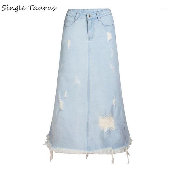

high waist a line jeans skirt for women streetwear bleached vintage sky blue faldas mujer moda 2019 denim saia long skirt mujer1, Black