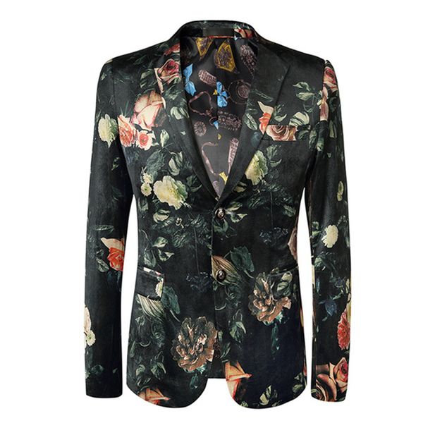 

plyesxale flower printed blazer men 2018 new arrival slim fit two button casual blazers brand clothing fashion male jacket em213 t200303, White;black