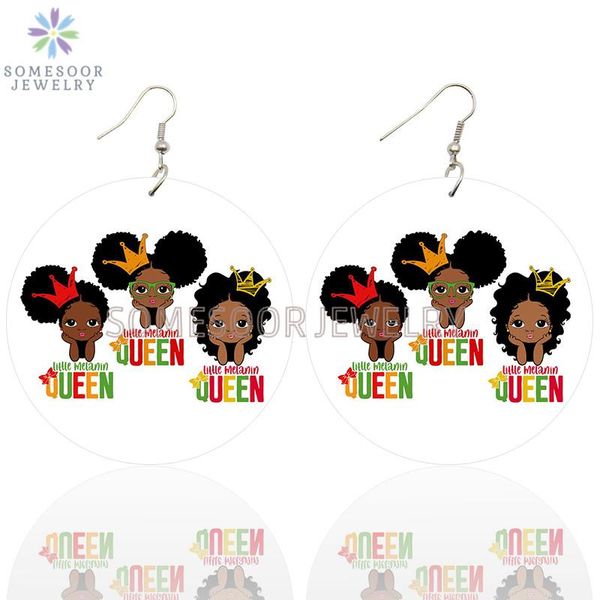 

dangle & chandelier somesoor afro little melanin queen natural hair wooden drop earrings black curly poppin art printed loops for women gift, Silver