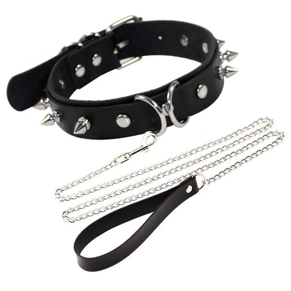 

spike collar leather choker necklaces chain bondage goth jewelry women party club gothic necklace accessories necklace women, Silver
