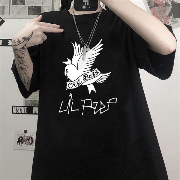 

summer t shirt lil peep hip hop singer loose fun letter printing harajuku loose casual chic short sleeve womens clothing, White