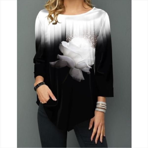 

spring 2020 plus size women seven points sleeve shirts casual loose shirt streetwear women print blouse elegant ladies, White