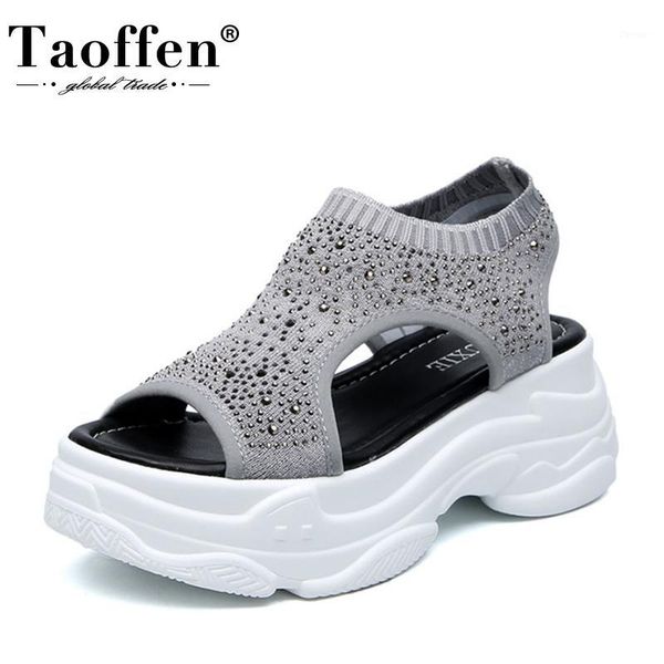 

sandals taoffen thick bottom women fashion patchwork crystal elastic shoes casual soft summer mujer footwear size 34-391, Black